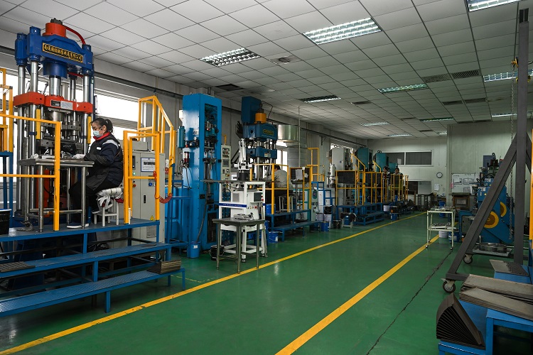 Compression molding production line for bonded NdFeB magnets